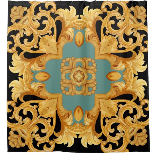 Golden Baroque Ornament 3D Elemente Duschvorhang (Vorderseite)