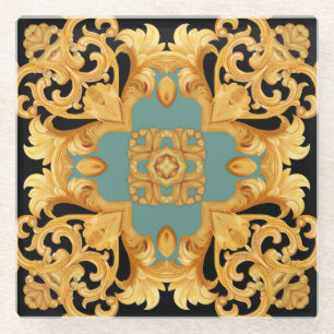 Golden Baroque Ornament 3D Elemente Glasuntersetzer