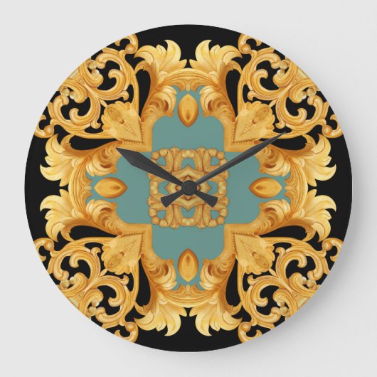 Golden Baroque Ornament 3D Elemente Große Wanduhr (Vorderseite)