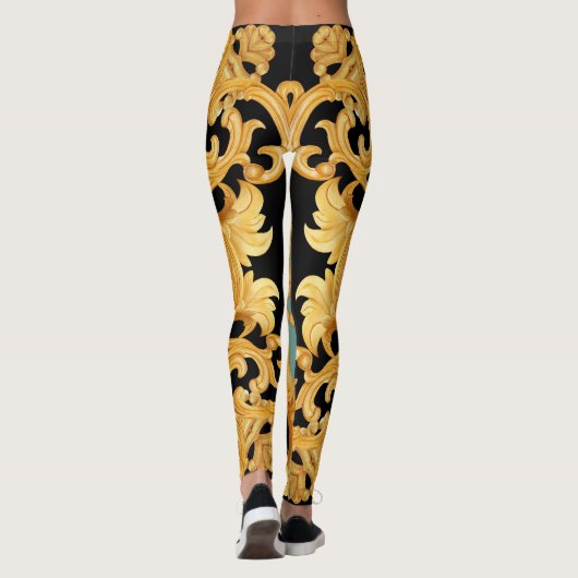 Golden Baroque Ornament 3D Elemente Leggings (Rückseite)
