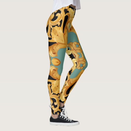 Golden Baroque Ornament 3D Elemente Leggings (Rechts)