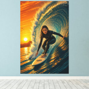 Golden Barrel Surfer Girl Leinwanddruck