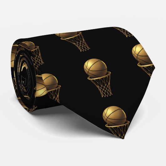 Golden Basketball & Hoop Design Krawatte (Gerollt)