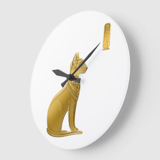 Golden Bastet - Ägyptische Katze-Schutzgöttin Große Wanduhr (Winkel)