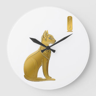 Golden Bastet - Ägyptische Katze-Schutzgöttin Große Wanduhr