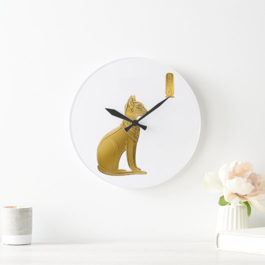 Golden Bastet - Ägyptische Katze-Schutzgöttin Große Wanduhr (Zuhause)