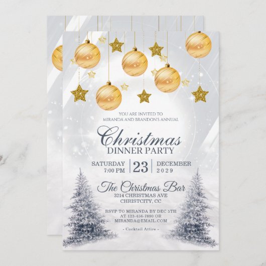 Golden Baubles Weihnachten Corporate Holiday Party Einladung (Vorne/Hinten)