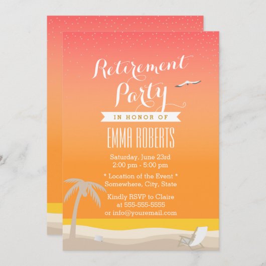 Golden Beach Elegantes Party zur Ruhestandszeit Einladung (Vorne/Hinten)