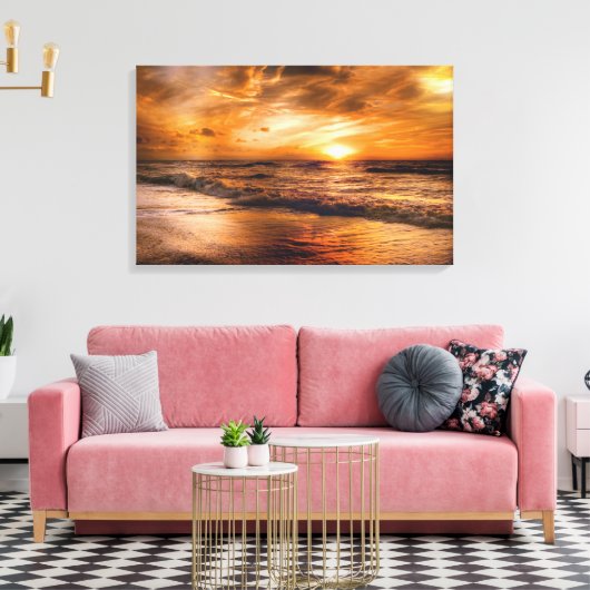 Golden Beach Sunset Cloudy Sky Leinwanddruck (Insitu (Wohnzimmer))