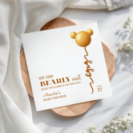 Golden Bear Balloon Neutral Bearly Wait Baby Serviette