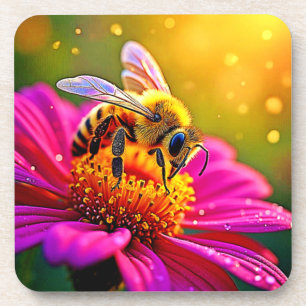 Golden Bee Blume Magic Light Design Getränkeuntersetzer