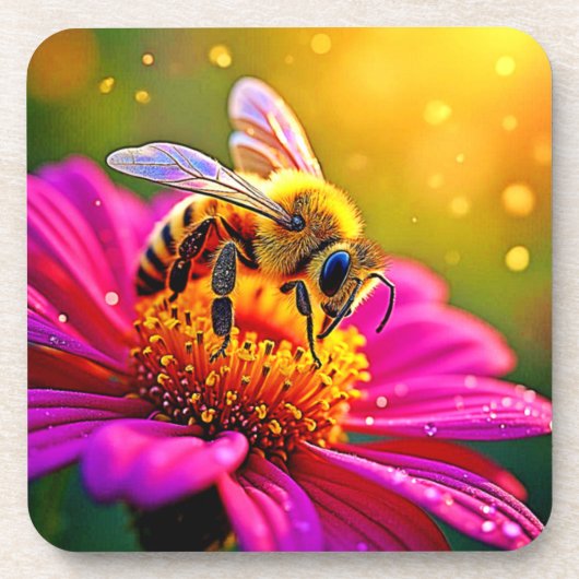 Golden Bee Blume Magic Light Design Getränkeuntersetzer (Vorderseite)