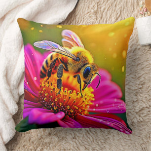Golden Bee Blume Magic Light Design Kissen