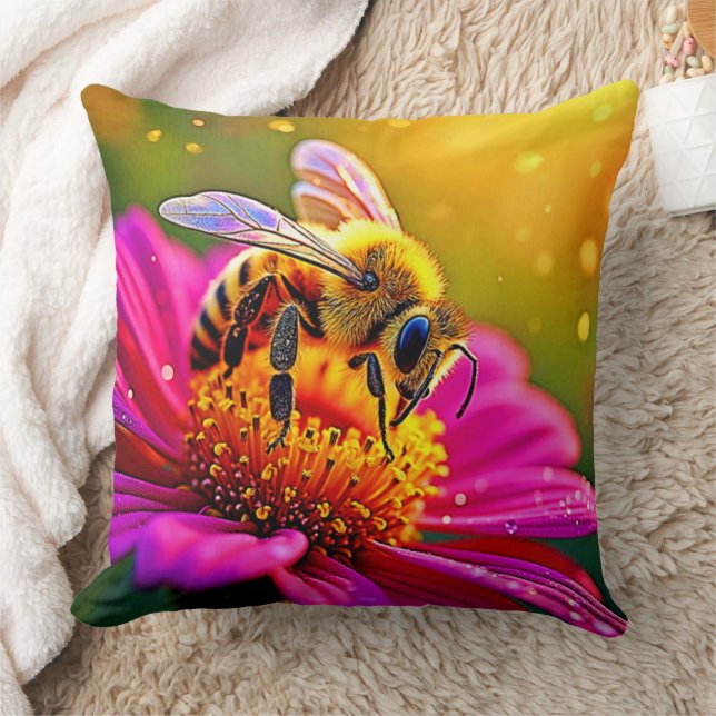 Golden Bee Blume Magic Light Design Kissen (Decke)