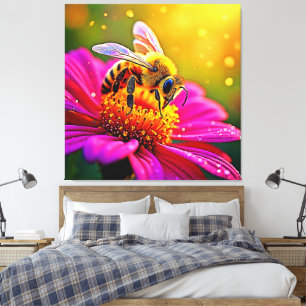 Golden Bee Blume Magic Light Design Leinwanddruck
