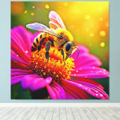 Golden Bee Blume Magic Light Design Leinwanddruck (Insitu (Holzboden))
