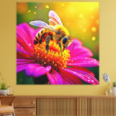 Golden Bee Blume Magic Light Design Leinwanddruck (Insitu (Wohnzimmer))