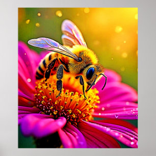 Golden Bee Blume Magic Light Design Poster