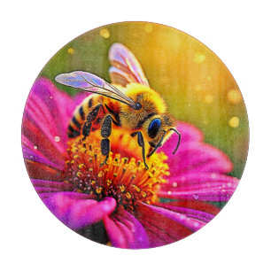 Golden Bee Blume Magic Light Design Schneidebrett