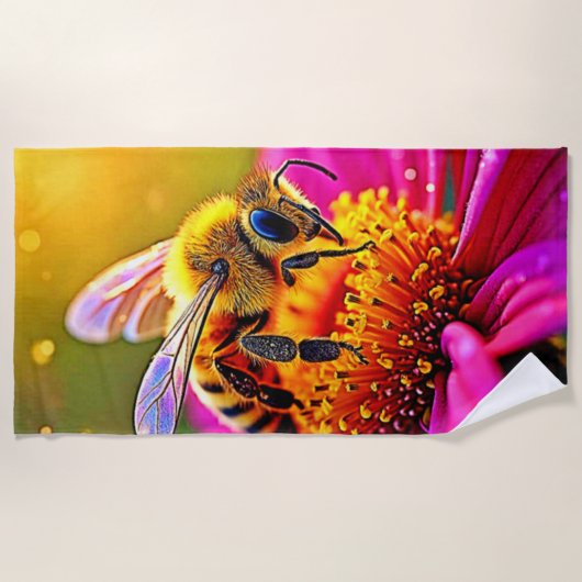 Golden Bee Blume Magic Light Design Strandtuch (Vorderseite)