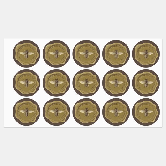 Golden Bee on Brown Personalisiert Wax Siegel Labe Etiketten (Blatt)