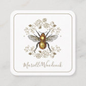Golden Bee Rose Floral Laurel Quadratische Visitenkarte (Vorderseite)