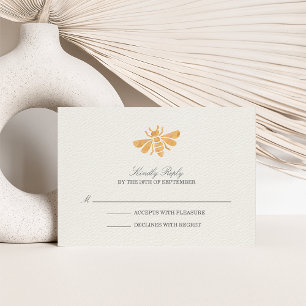 Golden Bee Watercolor Wedding RSVP Response Karte