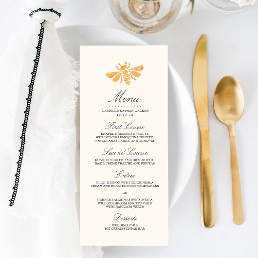 Golden Bee Wedding Menu Menükarte