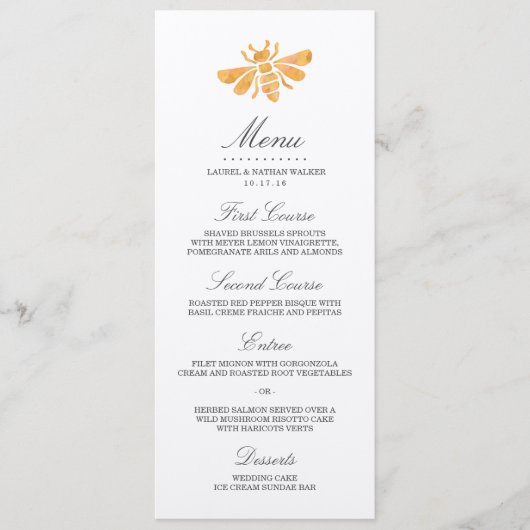 Golden Bee Wedding Menu Menükarte (Vorderseite)