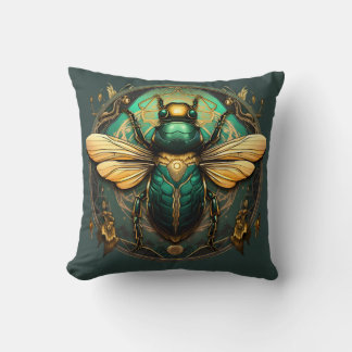 Golden Beetle Emblem Pillow - Embrace Elegance Kissen