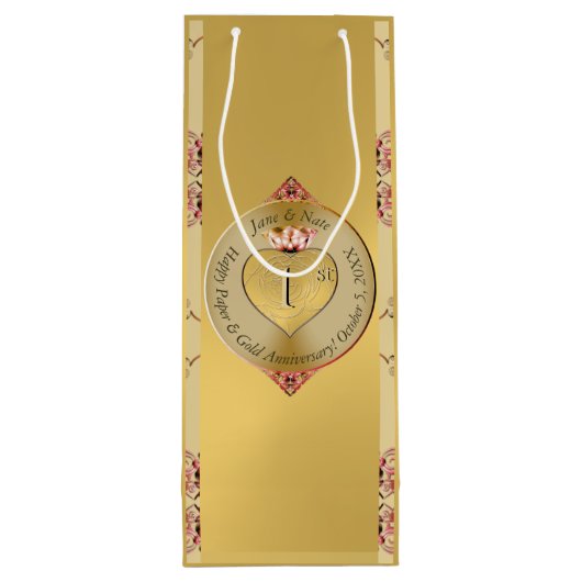 Golden bei der 1. oder 50. Hochzeit Geschenktüte Für Weinflaschen (Rückseite)