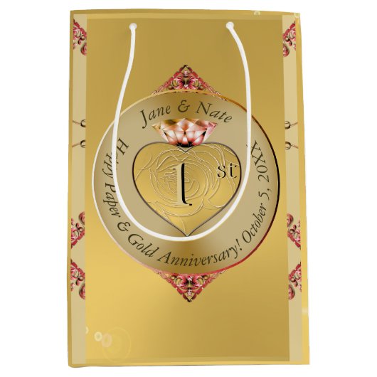 Golden bei der 1. oder 50. Hochzeit Mittlere Geschenktüte (Vorderseite)