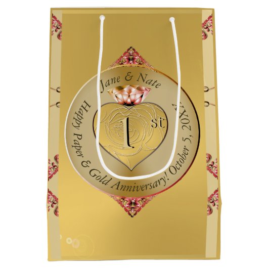 Golden bei der 1. oder 50. Hochzeit Mittlere Geschenktüte (Rückseite)
