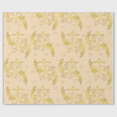Golden Beige Blume Gemustert Geschenkpapier (Flach)