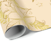 Golden Beige Blume Gemustert Geschenkpapier (Rolleneckpunkt)