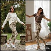 Golden Beige Crowded Dog Face Repeat Pattern Leggings