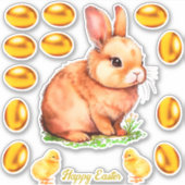 Golden Beige Ostern Bunny & Golden Egge Aufkleber (Vorderseite)