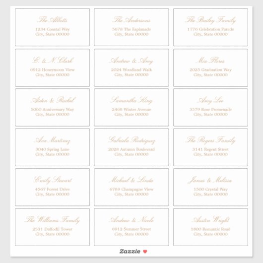 Golden Beige Script 18 Guest Address Labels (Blatt)