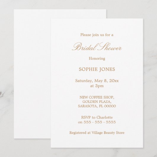 Golden Beige Script Bridal Dusche Einladung (Vorne/Hinten)