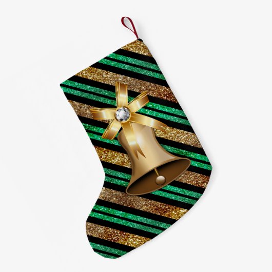 Golden Bell Green Gold & Black Imitats Glitzer Kleiner Weihnachtsstrumpf (Rückseite (Hängend))