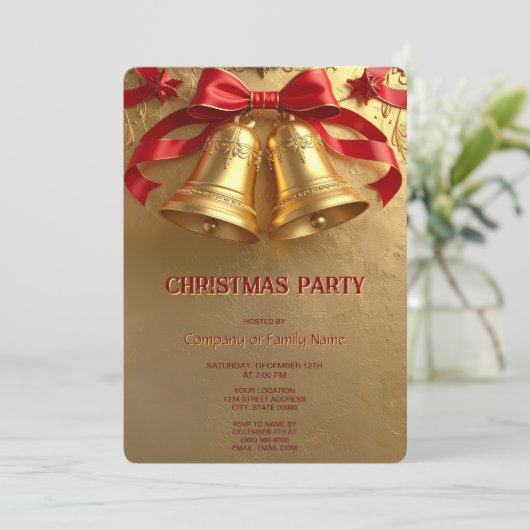 Golden Bells Christmas Holiday Party Invitation Einladung (Stehend Vorderseite)