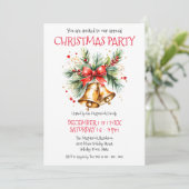 Golden Bells mit Red Bow und Pine Christmas Einladung (Stehend Vorderseite)