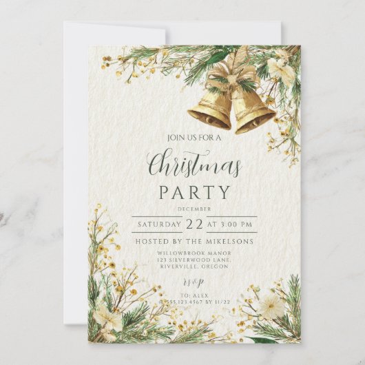Golden Bells Rustikale Weihnachtsfeier Einladung (Vorderseite)