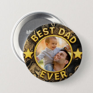 Golden Best Dad ever Photo Happy Father's Day Button