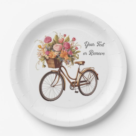 Golden Bicycle mit Blume Basket Vintag Pappteller (Vorderseite)