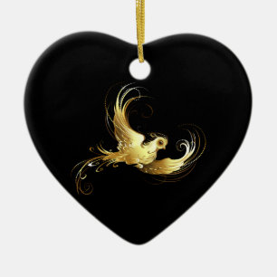 Golden Bird im schwarzen Hintergrund Keramik Ornament