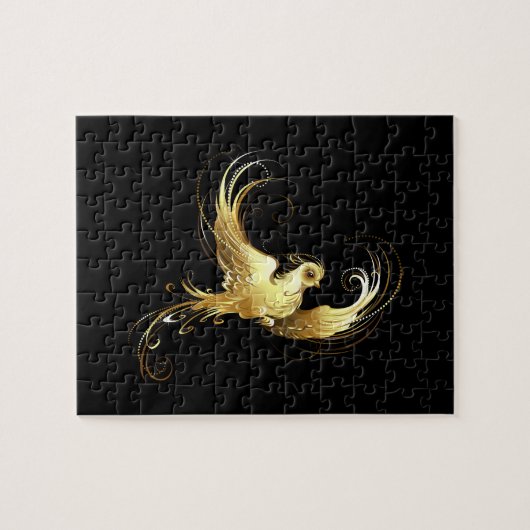 Golden Bird im schwarzen Hintergrund Puzzle (Horizontal)