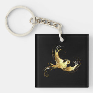 Golden Bird im schwarzen Hintergrund Schlüsselanhänger