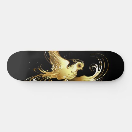 Golden Bird im schwarzen Hintergrund Skateboard (Horizontal)