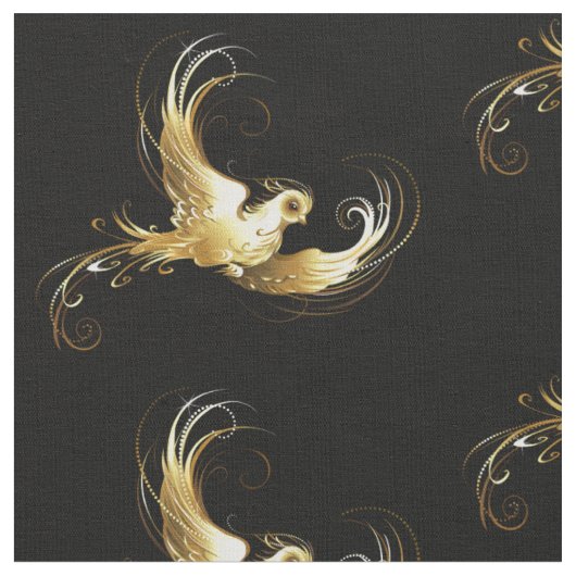 Golden Bird im schwarzen Hintergrund Stoff (Nahaufnahme)